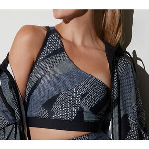 Josie Natori Solstice Asymmetrical Cropped Sports Bra Top Black XL NEW